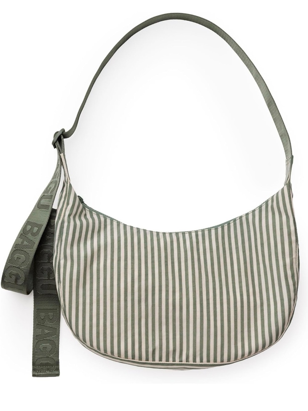 BAGGU Olive and White Striped Crescent Shoulder Hobo